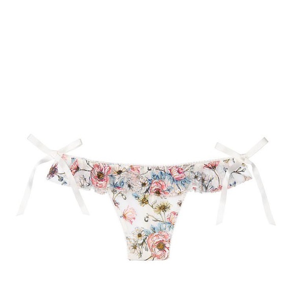 NWT VS Floral Embroidered Mesh Thong Panty - Picture 3 of 3